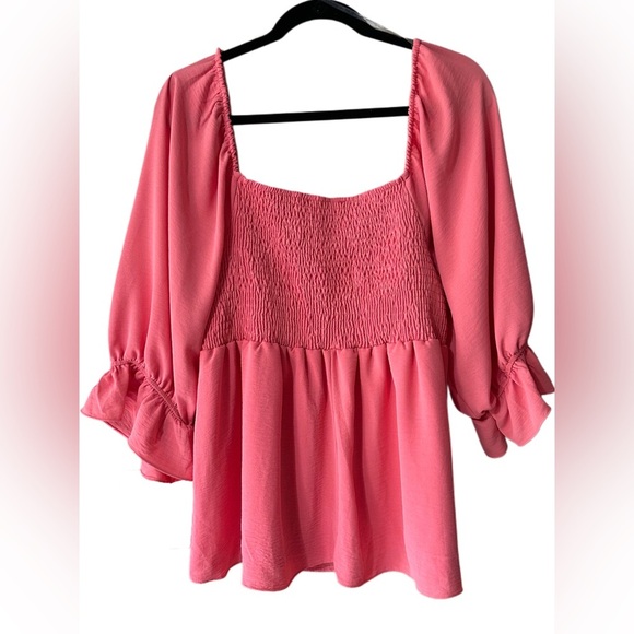 Impressions Vibrant Pink Blouse Ruffled Sleeve - Picture 4 of 5